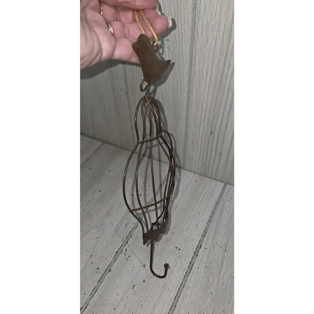 Vtg Bird On Cage Coat Hook Hat Towel Dog/Cat Leash Hanger Metal Cottagecore